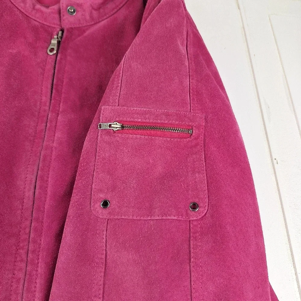 INC International Concepts Suede Pink XL Womens Jacket Silver Colored Zippers - Picture 13 of 16